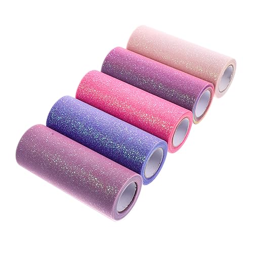 COHEALI 5 Rollen Farbverlaufs Mesh Rolle DIY Band Mullband Tüllband Ornamente Glitzerndes Band Zum Basteln Durchsichtiges Chiffonband Geschenkband Hochzeitszeremonie Dekorationen von COHEALI