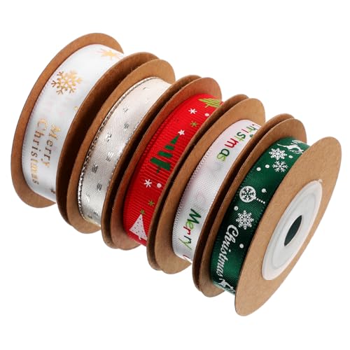 COHEALI 5 Rollen Weihnachtsband Weihnachtsbänder Weihnachten Verpackungsmaterial Dekorative Bänder Geschenkband Selber Machen Weihnachtsgeschenke Geschenkverpackungsband Polyester von COHEALI