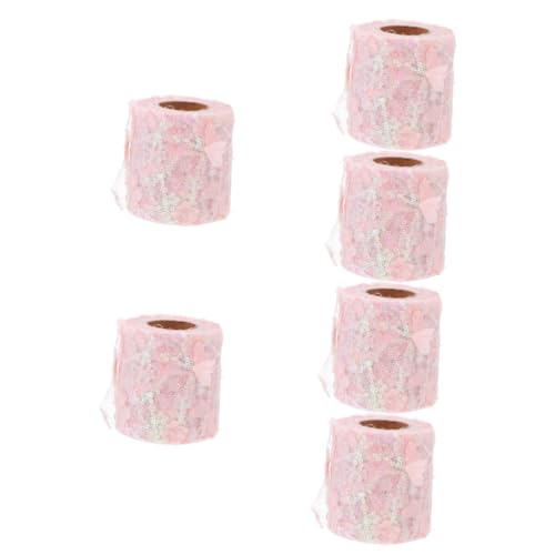 COHEALI 6 Rollen Tüllband Hochzeitskopfschmuck Für Die Braut Band Schneiden Floral Gestickte Applikation Geschenkband Tüllnetzspule Dekoratives Netzband Diy-zubehör Schleife Polyester Rosa von COHEALI