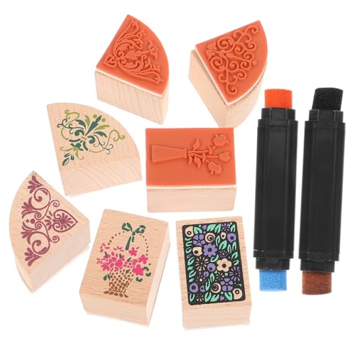 COHEALI 8 Stk Stempelset Spitze basteln klassische Blumenstempel Spitzen-Kit DIY-Kartendekoration Siegel mit Blumenmuster Blumendekoration für Sammelalbum Briefmarken für Albumdekor Holz von COHEALI