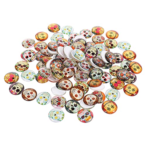 COHEALI Flaches Glas 100 Stück Halloween runde Mosaikfliesen DIY Glaskuppel Edelsteine Totenkopf Muster Edelstein Cabochons Foto Cameo Anhänger Schmuckherstellung Scrapbooking Cabochons von COHEALI