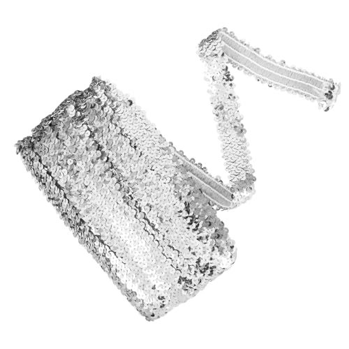 COHEALI Pailletten-stoffband Flacher Glitzerstretch Flacher Paillettenstreifen Glänzender Nähbesatz Stickerei Trimmen Stickerei Kleidung Trimmen Stoffbesatz Mit Pailletten Silver Plastik von COHEALI