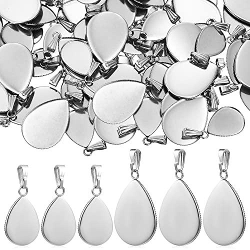 COHEALI Stainless Steel Teardrop Bezel Pendant Trays DIY Cameo Base Blanks for DIY Necklace Making 40Pcs von COHEALI