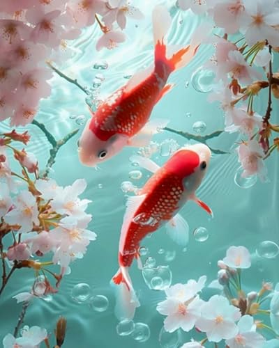 COKYIS Erwachsene Kreuzstich Stickpackungen Sakura-Koi-Fische 11CT Vorgedruckt zählen Set DIY Stickbilder Kreuzstich Für Anfänger Home Decor 40×50cm von COKYIS