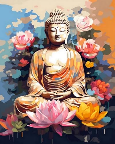 COKYIS Vorgedruckt Kreuzstich Stickpackungen Lotus-Buddha-Statue 11CT Stickbild Stickvorlage DIY Stickset für Anfänger Home Decor 40x50cm von COKYIS