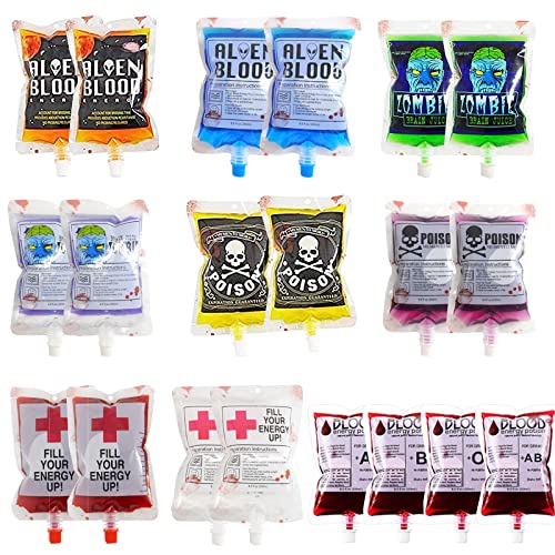 20 Stück Halloween Blutbeutel, Halloween Trinkgefäße IV Blut-Taschen, 250ML Vampir Party Deko Halloween Blutbeutel zum Trinken Getränk Saft Püree Beutel für Halloween, Zombie, Cosplay, Party (20pcs) von COLEESON