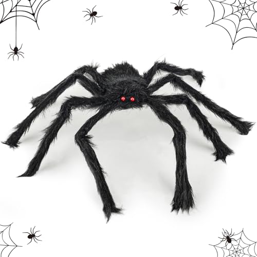 Halloween Deko Outdoor Spinne Groß, 60cm Halloween Spinne Spielzeug Deko, Riesige Halloween-Spinnen-Dekorationen, Schwarze, Weiche, Haarige, Spinnenweben Deko Halloween Party Horror Draußen (A) von COLEESON