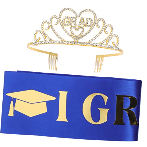 COLLBATH 1 Set 2023 Graduierten Schultergurt Stirnband Kostüm Kronen Dekoration Braut Flügelkronen Fotostand Requisiten Graduation Satin Sash Party Accessoires Abschluss Schärpe Legierung von COLLBATH