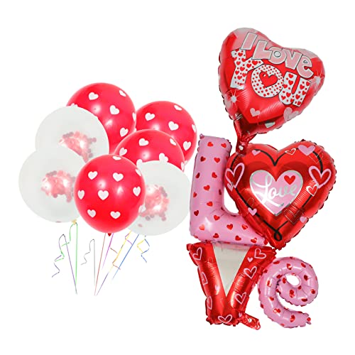 COLLBATH 1 Set Valentinstag Ballon Set Rote Herzballons Dekoration Für Hochzeiten Und Partys 9 Teiliges I LOVE YOU Folienballon Set Ideale Party Deko Für Romantische Anlässe von COLLBATH