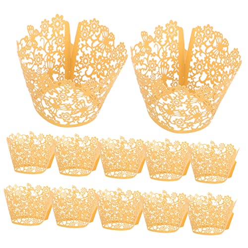 COLLBATH 100 Stück Kuchenförmchen Muffinförmchen Goldene Cupcake-förmchen Zum Backen Elegantes Spitzendesign Antihaftbeschichtet Zum Backen von COLLBATH