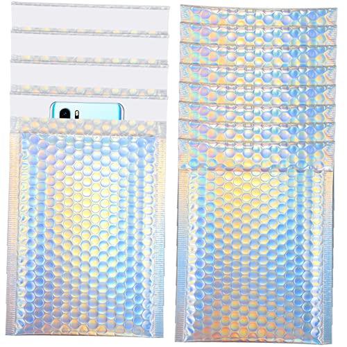 COLLBATH 12 Stück Bubble Boutique Wrap Mailer Kleine Selbstklebende Versiegelung Business-Versiegelung Bunte Umschläge Gepolstert Metallic-Kissen Versandtasche Holografische von COLLBATH