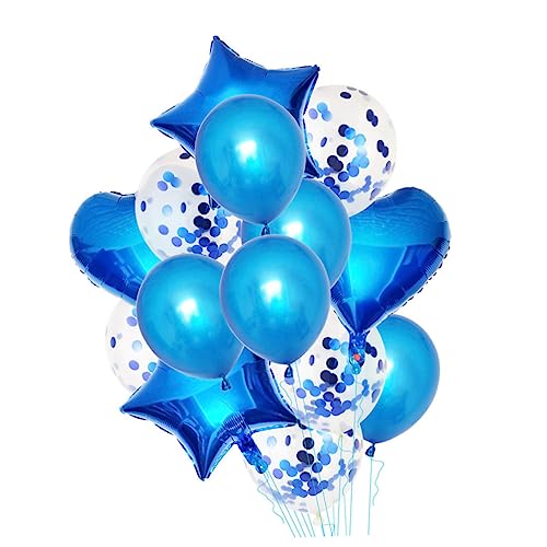 COLLBATH 14 Stück Aluminiumfolie Luftballons Blau Dekorative Partyballons Mit 2 Herzformen 18 Zoll 2 Pentagrammformen 18 Zoll 5 Perlmutt Latexballons 12 Zoll Und 5 von COLLBATH