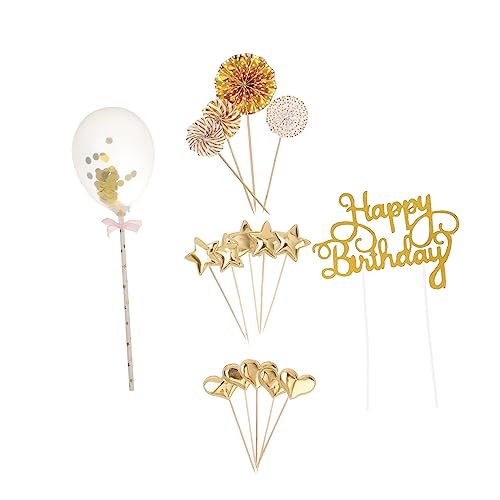 COLLBATH 17st Kuchenstangen Geburtstagstorte Dekorationen Paillettenbesatz Kuchen Luftballons Alles Zum Geburtstagsballon Cupcake-topper Zum Geburtstag Kuchendekoration Golden Papier von COLLBATH