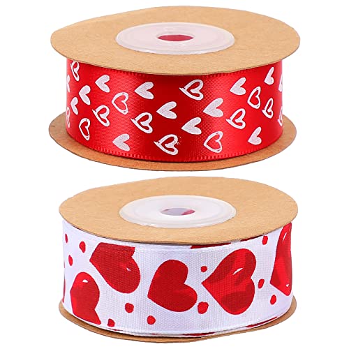 COLLBATH 2 Rollen Herz-blumenstrauß-band Rotes Band Sackleinenband Bandschleife Schleifen Wickeln Floristenband Bänder Zum Verpacken Rosa Schleife Schrägband Grünes Band Bausatz Polyester von COLLBATH