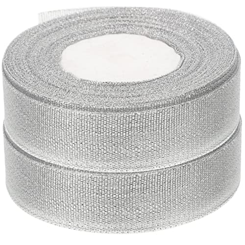 COLLBATH 2 Rollen Verpackungsband seidenband ribbon geschenkband set hochzeitdeko Festival-Paketband DIY liefert verschleißfestes Bastelband Multifunktions-Geschenkband Polyester Silver von COLLBATH