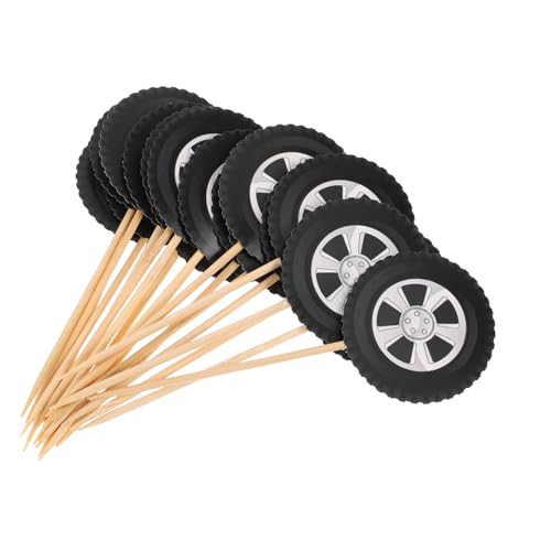 COLLBATH 20St Kuchenstangen Reifen-Cupcake-Topper Cupcake-Topper für Fahrzeuge LKW-Cupcake-Topper tortendekoration Partyzubehör für Rennwagen Auto-Cupcake-Topper Bambus Black von COLLBATH