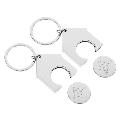 COLLBATH 2St Einkaufswagen-Token Lanyard einziehbar Schlüsselanhänger-Anhänger Kette schlüsselring einkaufswagen-chip Schlüsselanhänger mit Einkaufswagenchip Trolley-Zubehör Metall Silver von COLLBATH