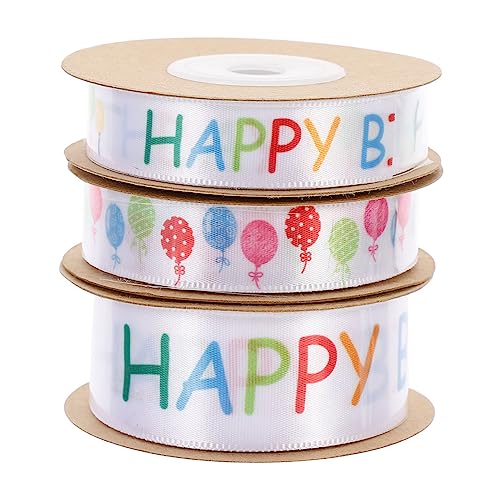 COLLBATH 3 Rollen Geburtstagsband seidenband ribbon verpackung dekobänder geschenkpaket Geburtstag Bogen Streifenbildung Zeremonie geburtstag DIY band Geburtstagsbänder Polyester von COLLBATH