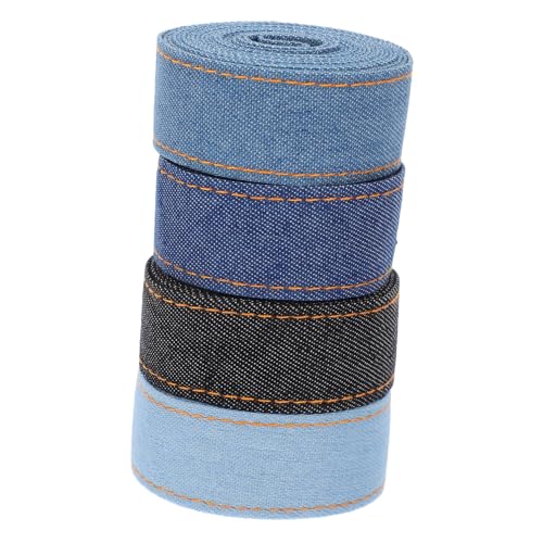 COLLBATH 4 Rollen Denim-Gurtband Textilband Bänder Jeansblaues Band Jeansband Band nähen Jeansstoff zum Nähen handgemachtes Bastelband bedrucktes Band dekoratives Verpackungsband Paketband von COLLBATH