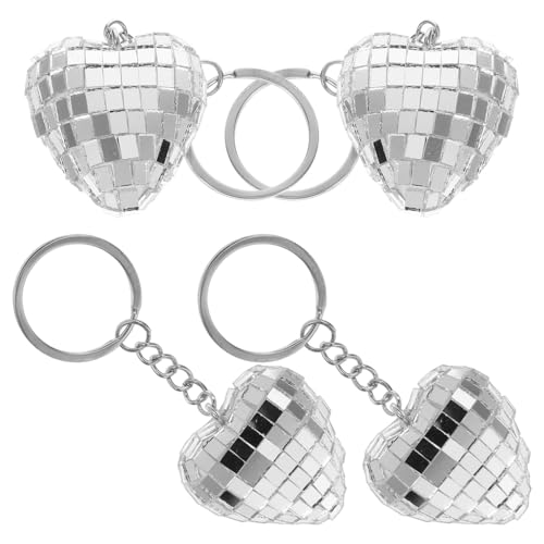 COLLBATH 4 Stück Disco-schlüsselanhänger Perlen Disco-lichter Mini-disco-kugel-schlüsselanhänger Dekorationen Ringe Flüssiger Schlüsselanhänger Aufkleber Draht Lanyard Silver Zinklegierung von COLLBATH