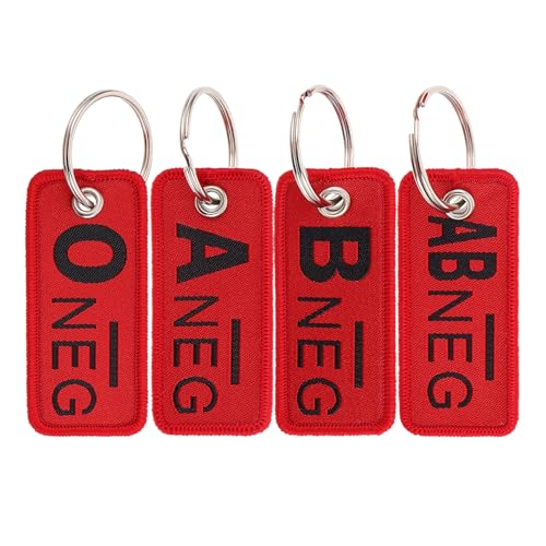 COLLBATH 4Pcs Blutgruppe Schlüsselplatte Keychain Key Fob Car Schlüsselhalter Netter Schlüsselbund Blutgruppe Schlüsselketten Keychain Party Schlüsselbeutel Anhänger Rucksack Keychain von COLLBATH