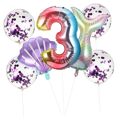 COLLBATH 7 Teiliges Meerjungfrau Geburtstag Ballon Dekorationsset Stylisches Luftballon Set Für Die 3 Geburtstagsparty Violette Folienballons Und Zubehör Für Unvergessliche Feiern von COLLBATH