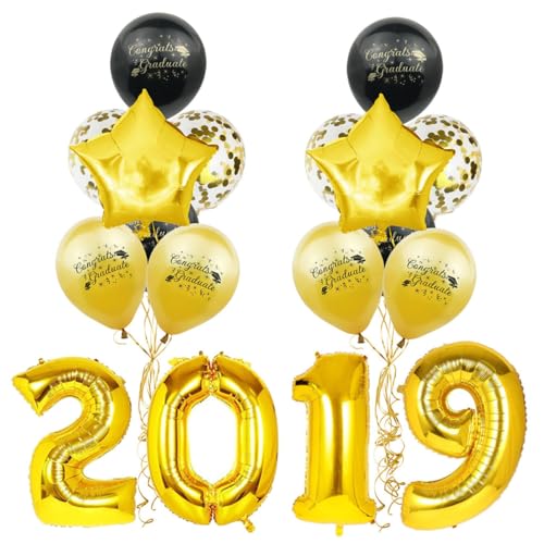 COLLBATH Abschlussballons Set Glückwunsch Graduierte Mit Konfetti Latexballons Für Abschlussfeier Dekorationen 5 Schwarze Druckballons + 5 Goldene Konfetti Ballons von COLLBATH