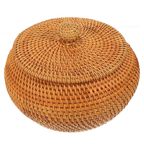 COLLBATH Aufbewahrungskorb aus Rattan Deckel Kommode Zopf Schach kann Brotkorb ablagekörbe kühlkorb einkaufskorb gemüsekorb Lebensmittelhalter Korb aus geflochtenem Rattan hölzern von COLLBATH