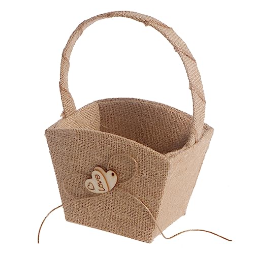 COLLBATH Blumenmädchen Korb Aus Jute Hochzeitskorb Für Blumenmädchen Mit Holzherz Vintage Blumenkorb Für Romantische Zeremonien Und Hochzeiten Ideal Für Den Einsatz Bei von COLLBATH