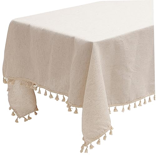 COLLBATH Elegante Fransen Tischdecke Aus Leinen Für Den Esstisch Stilvolle Tischabdeckung Für Partys Geburtstagsfeiern Und Besondere Anlässe Boho Tischdecke Mit Quasten von COLLBATH