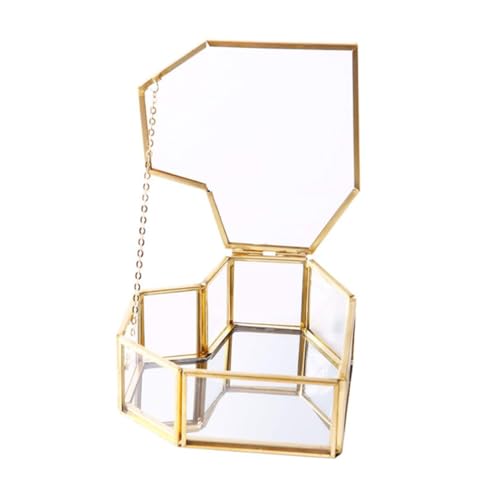 COLLBATH Kasten Schmuckschatulle Aus Glas Anzeige Golddekor Schmuck-organizer-fach Ringboxen Masse Hochzeitshalter Schmuck Organizer Klar Sammler Verstauen Zusammenklappbar Golden Kupfer von COLLBATH