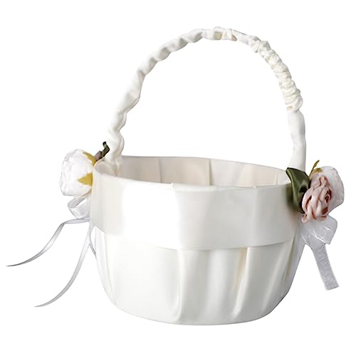 COLLBATH Kissenkorb Körbe Für Blumenmädchen Körbchen Für Blumenmädchen Blumenmädchenkörbe Für Hochzeiten Geschenkkorb Zur Hochzeit Accessoire Für Blumenmädchen Krawatte Einstellen Satin von COLLBATH