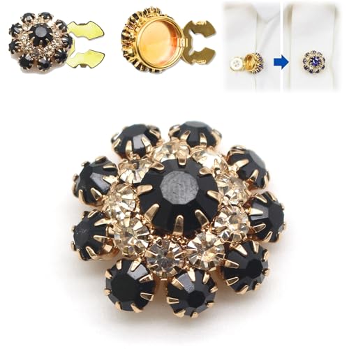 Rhinestone Button Covers, 5/10/20Pcs Crystal Buttons for Clothing, Detachable Shirt Button Clips Buttons Jewelry, Button Snaps with Pliers Press for Dress Suit Tux Shirt Accessories (A-37,10Pc) von COLOEMO