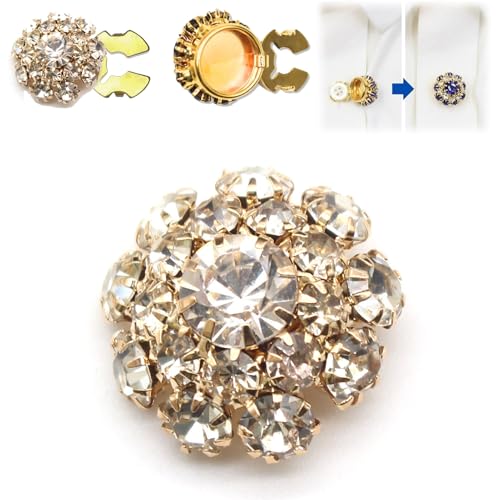 Rhinestone Button Covers, 5/10/20Pcs Crystal Buttons for Clothing, Detachable Shirt Button Clips Buttons Jewelry, Button Snaps with Pliers Press for Dress Suit Tux Shirt Accessories (A-38,10Pc) von COLOEMO