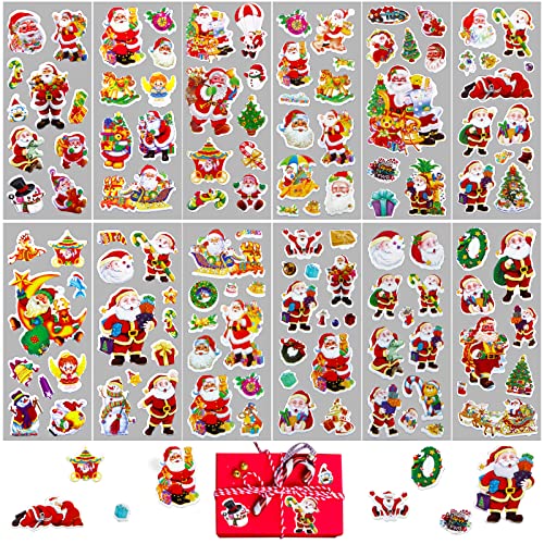 12 Blätter 3D Sticker für Kinder Geschwollen Aufkleber Weihnachtssticker Weihnachtsaufkleber Belohnungssticker Weihnachten für Junge Mädchen Party Mitgebsel (Weihnachten) von COLOFALLA