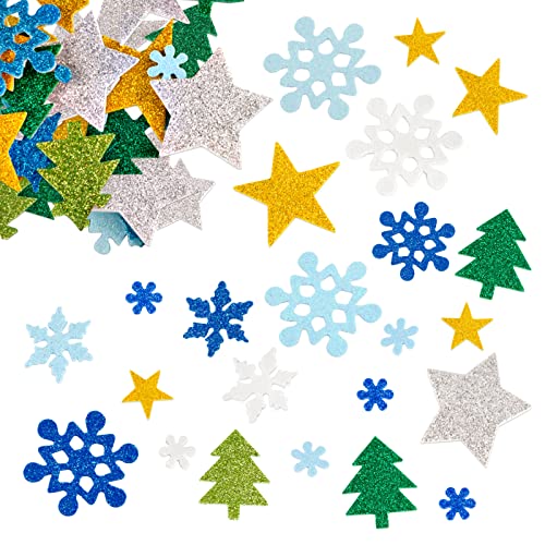 150 Stk. Weihnachten Aufkleber Schaum Sticker Glitzer Selbstklebend Weihnachtsaufkleber Weihnachtssticker Sterne Weihnachtsbaum Schneeflocken zum DIY Basteln für Kinder Weihnachten Geburtstag Deko von COLOFALLA