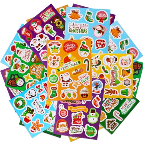 214 Stücke Weihnachten Aufkleber Weihnachtsaufkleber Selbstklebend Merry Christmas Sticker Geschenkaufkleber für Weihnachten Umschlag Verpackung Rot von COLOFALLA