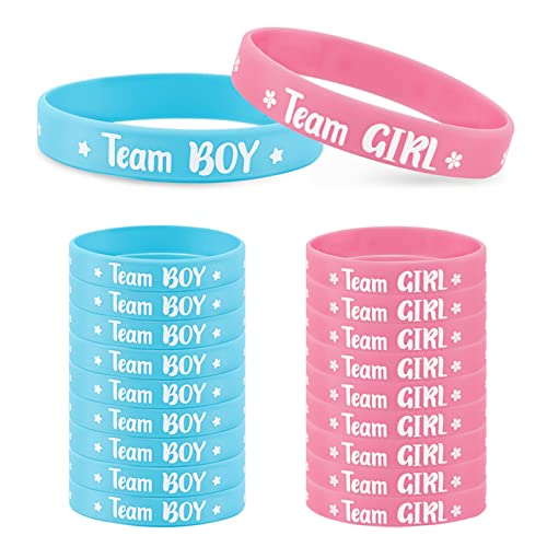 24 Stück Gender Reveal Spiele, Armbänder Team Boy oder Team Girl, Geschlecht Verkünden Enthüllung Accessoires, Deko für Babyparty Geschlecht verkünden Offenbarung Party Supplies Mitgebsel Blau Rosa von COLOFALLA