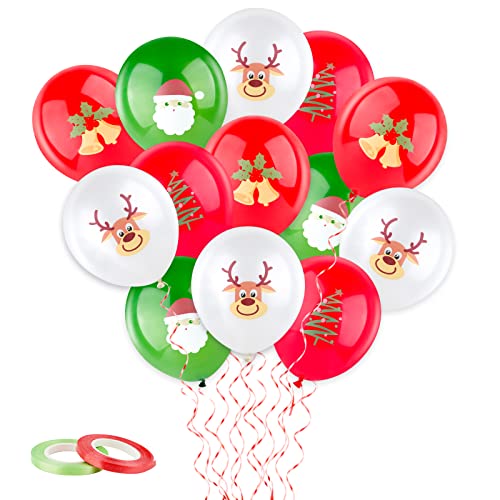 24 Stück Weihnachten Luftballons 12 Zoll Merry Christmas Ballons Rot Grün Weiß Weihnachtsballons Latex Weihnachtsfeier Party Deko mit 2 Bänder Weihnachtsdeko (B) von COLOFALLA