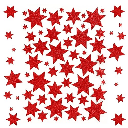 250 Stk. Sterne Aufkleber Glitzer Sticker Rot Weihnachtssticker Weihnachtsaufkleber Weihnachtsdeko Selbstklebend zum Basteln DIY Geschenke Deko für Weihnachten Hochzeit Geburtstag (Rot) von COLOFALLA