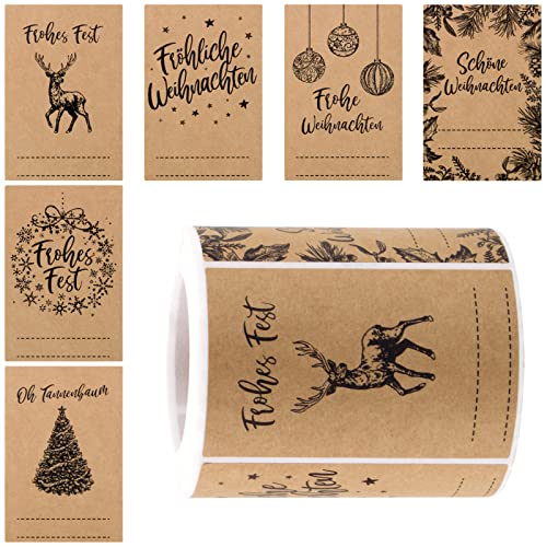 250 Stück Weihnachtsaufkleber zum Beschriften Weihnachtssticker Kraftpapier Etiketten Selbstklebend Anhänger Aufkleber Frohe Weihnachten Geschenkaufkleber Klebeetiketten Weihnachtsdeko von COLOFALLA