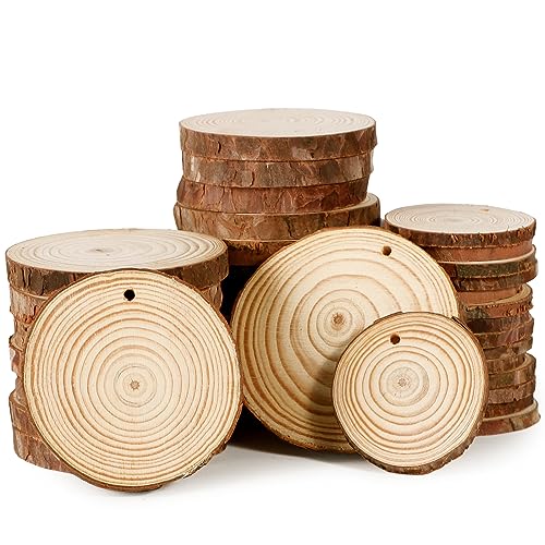 36 Stück Holzscheiben 5-6 cm 7-8 cm 9-10 cm mit Loch Baumscheiben Holzscheiben zum Basteln Holzkreise Klein Untersetzer Holz Holzplättchen mit Schnur Rund für Deko Geschenke von COLOFALLA