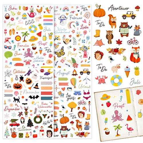 4 Blatt Aufkleber Jahreszeiten A4 DIY Sticker Blumen Frühling Sommer Herbst Winter Deko Zubehör für Scrapbooking Fotoalbum Notizbuch Kinder Basteln Geschenke (Jahreszeiten) von COLOFALLA