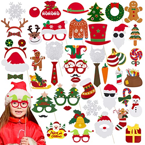 48 Stück Weihnachten Foto Requisiten Foto Booth Fotobox Accessires Weihnachtsdeko Partybrille Weihnachten Party Deko Selfie Zubehör von COLOFALLA