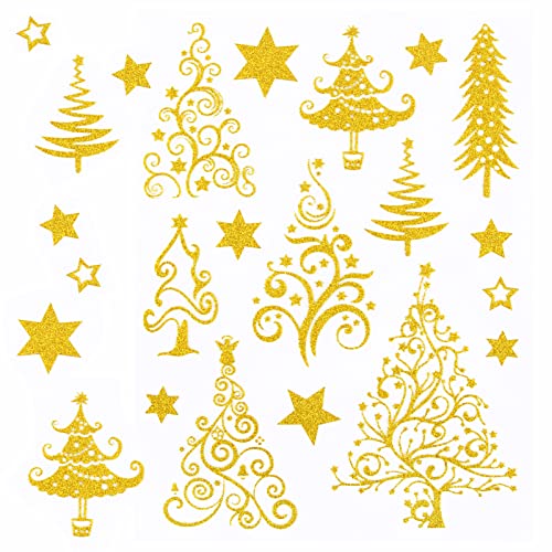 5 Blätter Weihnachtsaufkleber Gold Glitzer Aufkleber Weihnachten Sticker Weihnachtsbaum Sterne Tannenbaum Weihnachtssticker Selbstklebend Deko für DIY Basteln Scrapbook Geschenke von COLOFALLA