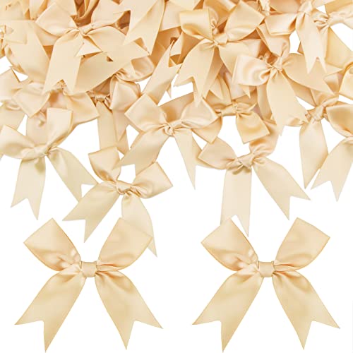 50 Stück 8.5cm Satinband Schleifen Gold Satinschleifen Klein für Weihnachten Hochzeit Taufe Geschenke Geschenkverpackung Grußkarte DIY Basteln zum Aufnähen von COLOFALLA