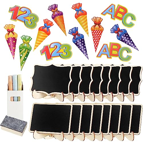 52Pcs Einschulung Tischdeko 36 Stk Streudeko Konfetti Zuckertüte ABC 123 + 16 Pcs Mini Holz Tafel Kreidetafel zum Beschriften für Schulkind Einschulung Schulanfang Deko Geschenk Junge Mädchen von COLOFALLA