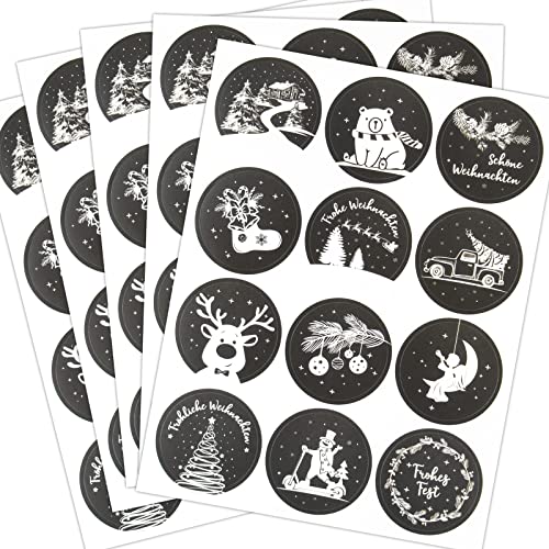 COLOFALLA 60 Stück Weihnachtssticker Rund 4cm Aufkleber Weihnachten Kinder auf Deutsch Geschenkaufkleber Etiketten Selbstklebend Weihnachtsaufkleber Sticker zum DIY Geschenke Basteln von COLOFALLA