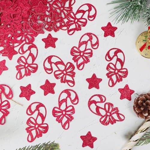 60 Stück Weihnachten Konfetti Rot Weihnachtsdeko Weihnachten Tischdeko Zuckerstangen Stern Konfetti Glitzer Weihnachten Deko Glitzer DIY von COLOFALLA