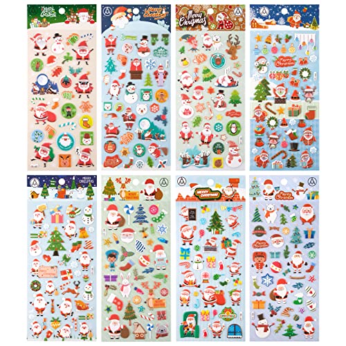 8 Blätter 3D Weihnachtssticker Aufkleber Weihnachten Sticker für Kinder Weihnachtsaufkleber Selbstklebend Weihnachtsmann Weihnachtsbaum für DIY Scrapbooking Basteln Geschenke Party Deko Mitgebsel von COLOFALLA